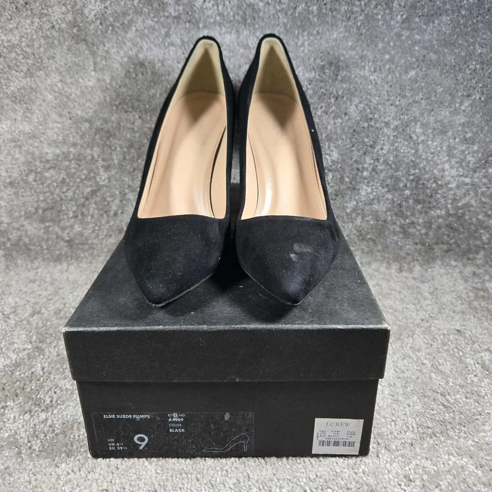 J.Crew Elsie Suede Pumps Black Pointed Toe Stiletto Made in Italy Womens 9